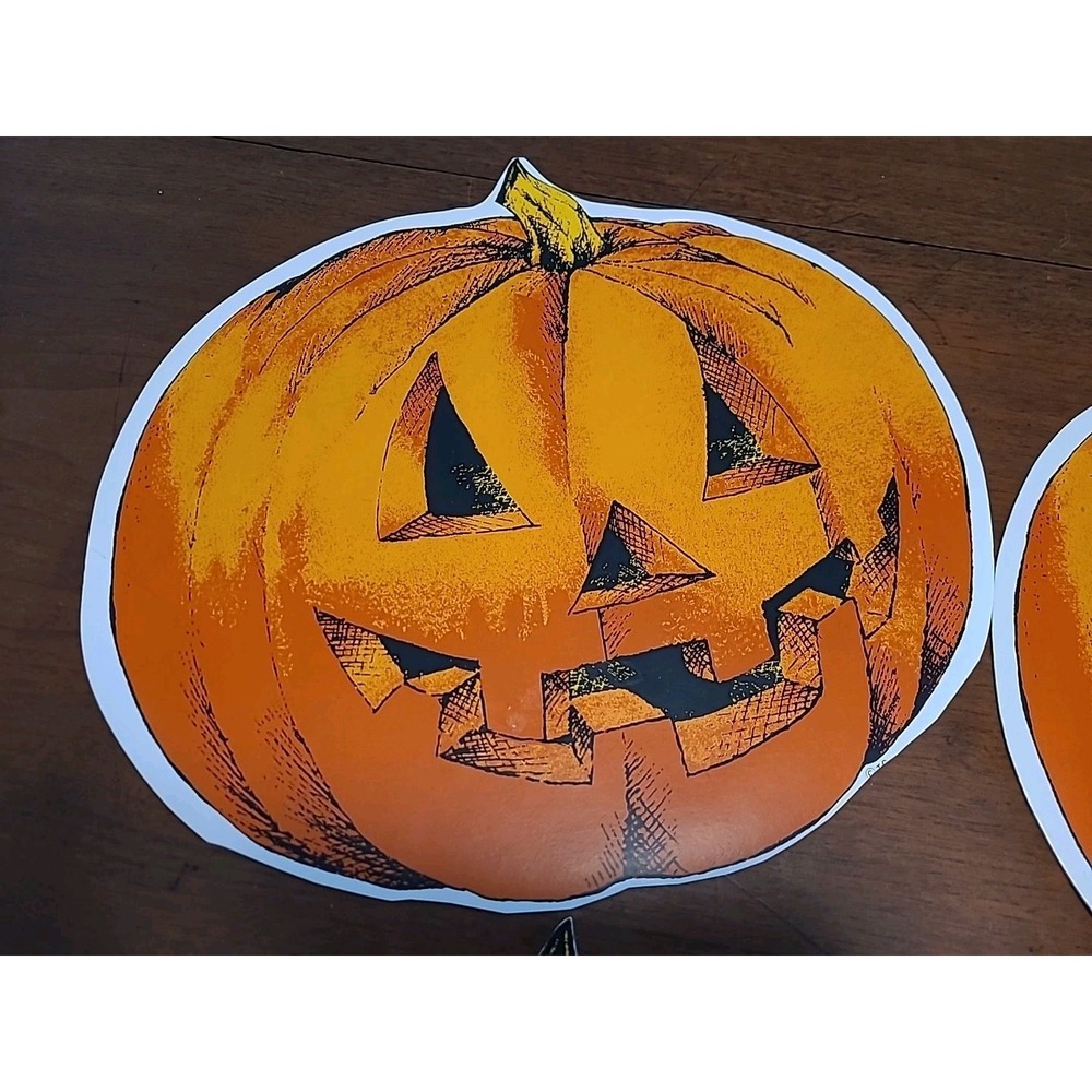 Halloween Vinyl Placemats Pumpkin Jack-O'-Lantern Set of 4 Orange